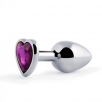 Анальная втулка металл «Silver Plug Heart» с фиолетовым кристаллом, М - фото 1
