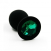 Черная анальная пробка из силикона с зеленым кристаллом M - фото 1