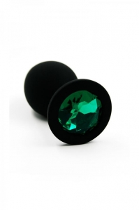 Черная анальная пробка из силикона с зеленым кристаллом M