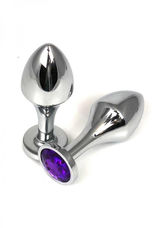 Анальная пробка "Vander" металл, удлиненная ножка, утяжеленная, фиолетовый кристалл S