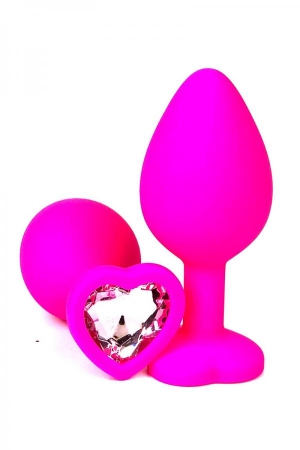 Анальная пробка "Vander" силикон, светло-розовый кристалл, сердце S