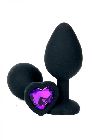 Анальная пробка "Vander" силикон, фиолетовый кристалл, сердце S