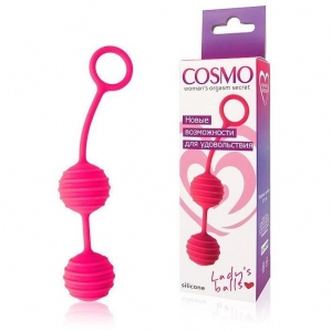 Вагинальные шарики Cosmo с ребристой поверхностью, розовые 1