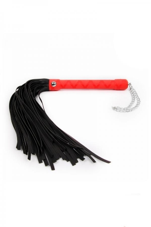 Плеть-флоггер многохвостая, NoTabu, черная с красной декорированной ручкой