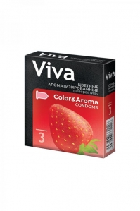 Презервативы Viva с ароматом клубники, цветные, 3 шт.
