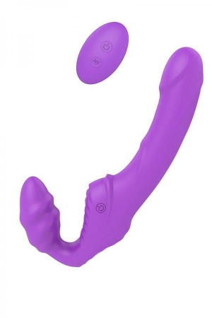 Безремневой анатомический вибро-страпон с дистанционным управлением Cosmo, фиолетовый